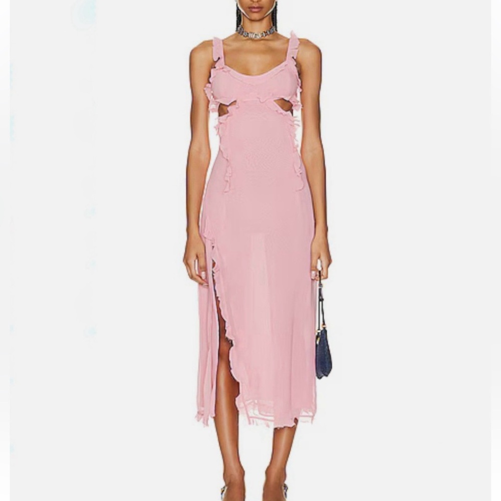 Acne Studios Pink Ruffled Midi Dress